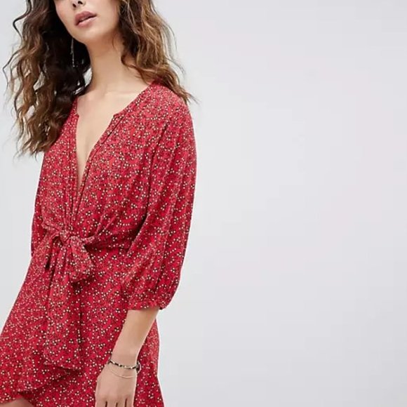 Free People Clara Floral Tunic Dress Red Small - Picture 4 of 16